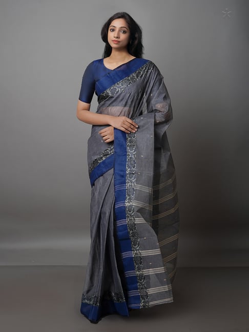 Unnati Silks Grey Woven Saree With Blouse Price in India