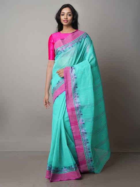 Unnati Silks Turquoise Woven Saree With Blouse Price in India
