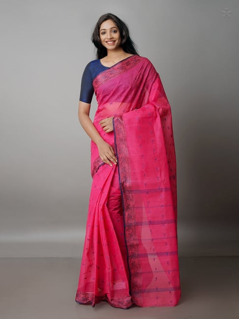 Unnati Silks Dark Pink Woven Saree With Blouse Price in India