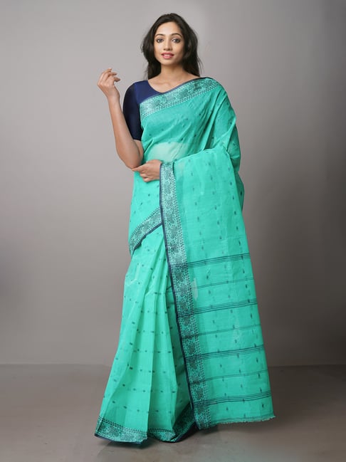 Unnati Silks Sea Green Woven Saree With Blouse Price in India