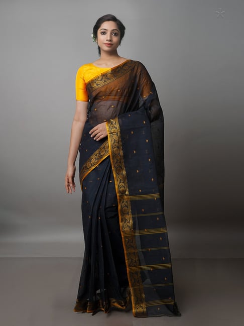 Unnati Silks Black Woven Saree With Blouse Price in India