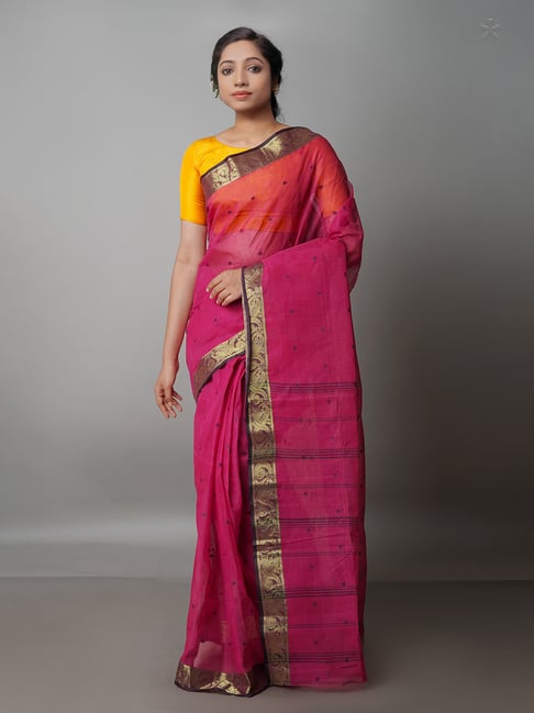 Unnati Silks Dark Pink Woven Saree With Blouse Price in India