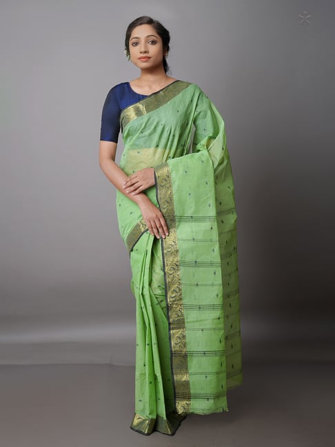 Unnati Silks Green Woven Saree With Blouse Price in India