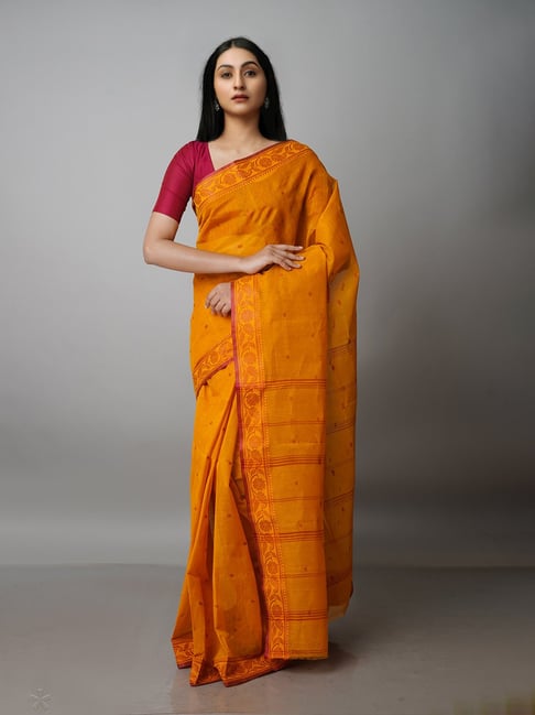 Unnati Silks Dark Yellow Woven Saree With Blouse Price in India