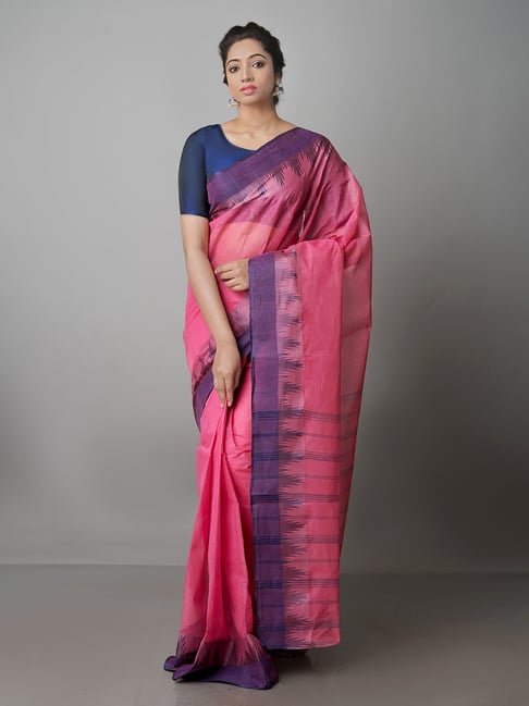 Unnati Silks Pink Woven Saree With Blouse Price in India