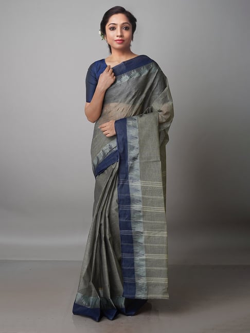 Unnati Silks Grey Woven Saree With Blouse Price in India