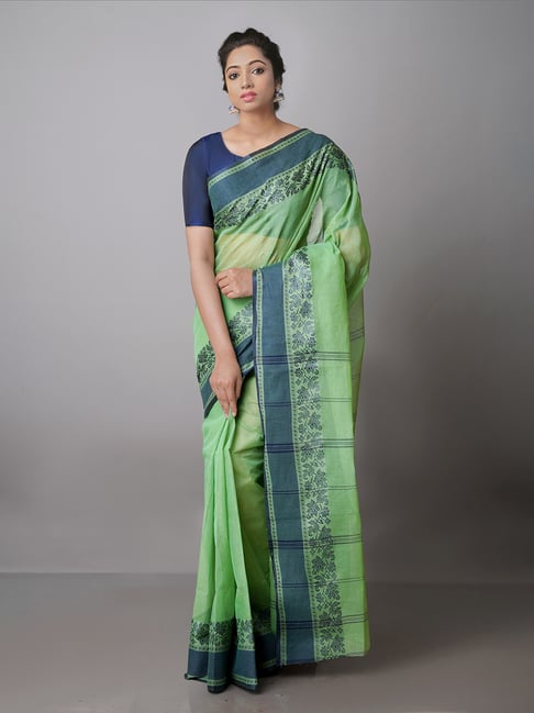 Unnati Silks Green Woven Saree With Blouse Price in India