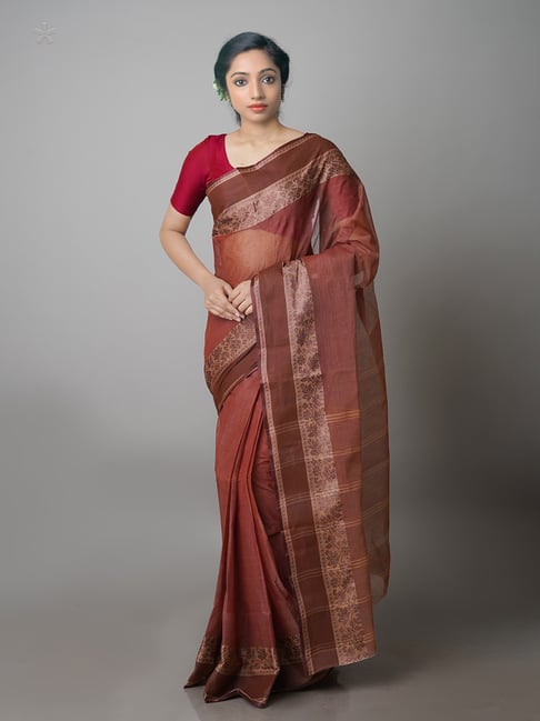 Unnati Silks Light Brown Woven Saree With Blouse Price in India