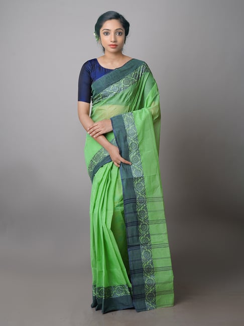 Unnati Silks Green Woven Saree With Blouse Price in India