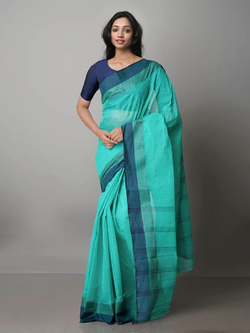 Unnati Silks Turquoise Woven Saree With Blouse Price in India