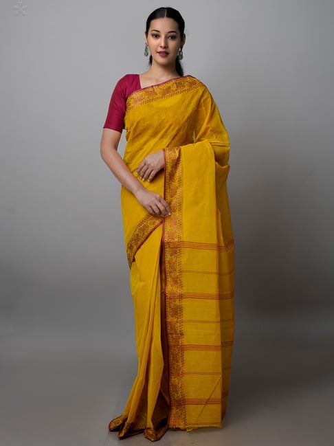 Unnati Silks Mustard Woven Saree With Blouse Price in India