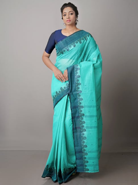 Unnati Silks Turquoise Woven Saree With Blouse Price in India