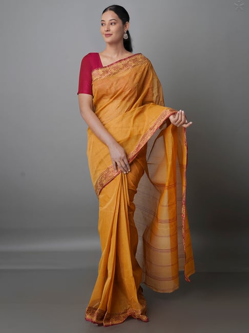 Unnati Silks Mustard Woven Saree With Blouse Price in India