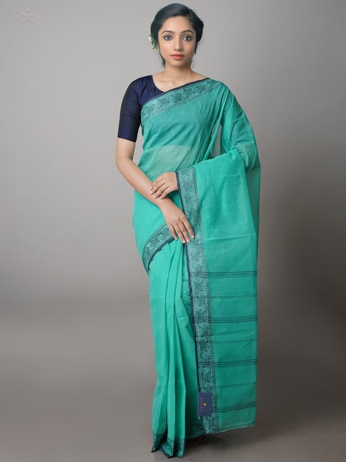 Unnati Silks Turquoise Woven Saree With Blouse Price in India