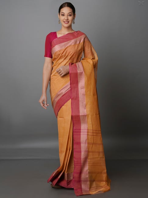 Unnati Silks Dark Tan Woven Saree With Blouse Price in India