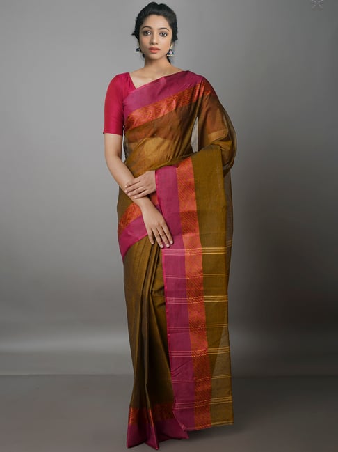 Unnati Silks Olive Woven Saree With Blouse Price in India