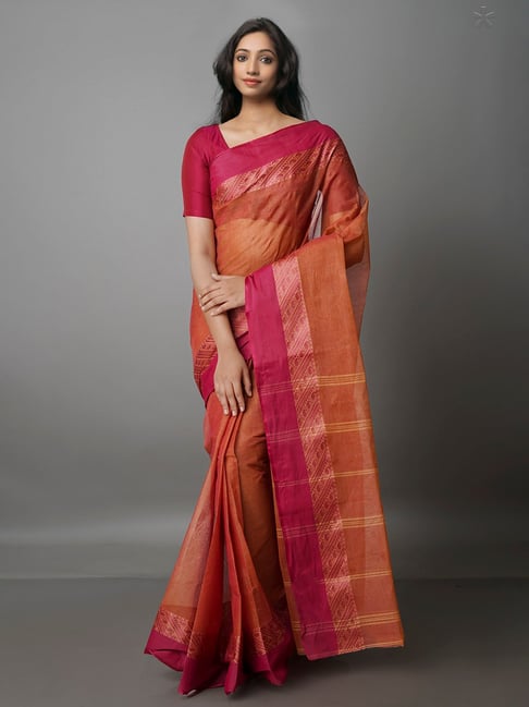 Unnati Silks Rust Woven Saree With Blouse Price in India