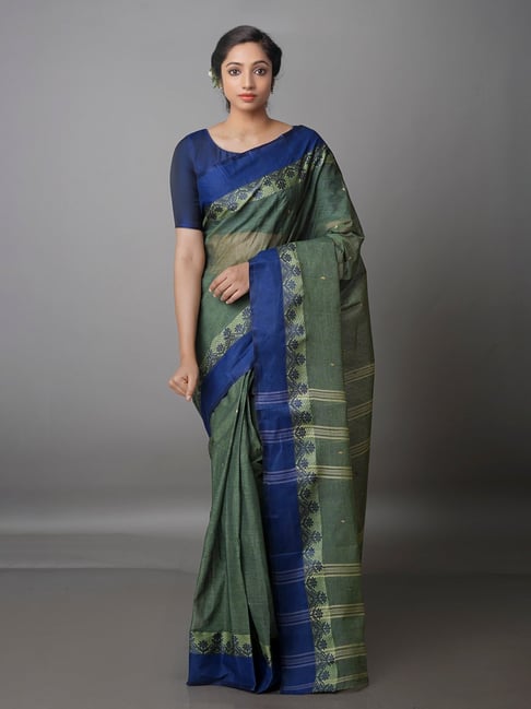 Unnati Silks Green Woven Saree With Blouse Price in India