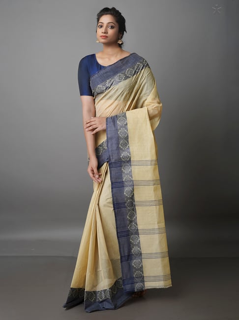 Unnati Silks Beige Woven Saree With Blouse Price in India