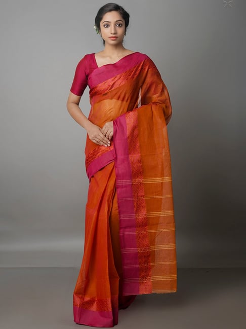 Unnati Silks Rust Woven Saree With Blouse Price in India