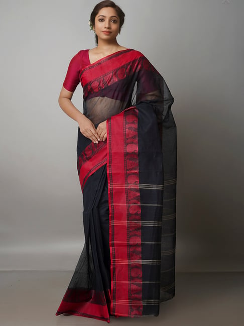 Unnati Silks Black Woven Saree With Blouse Price in India