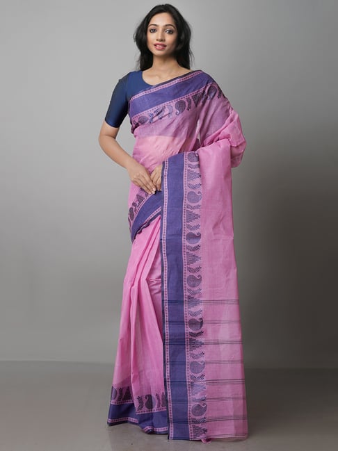 Unnati Silks Pink Woven Saree With Blouse Price in India
