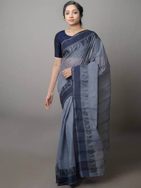 Unnati Silks Grey Woven Saree With Blouse Price in India