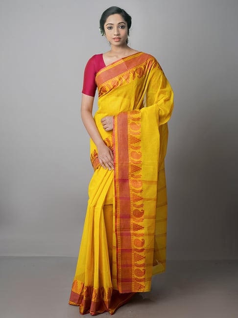 Unnati Silks Mustard Woven Saree With Blouse Price in India