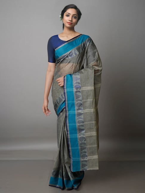 Unnati Silks Grey Woven Saree With Blouse Price in India