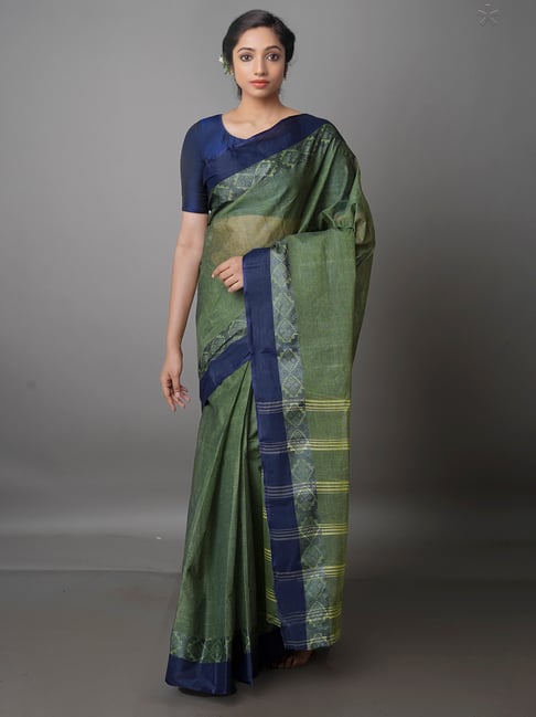 Unnati Silks Dark Green Woven Saree With Blouse Price in India