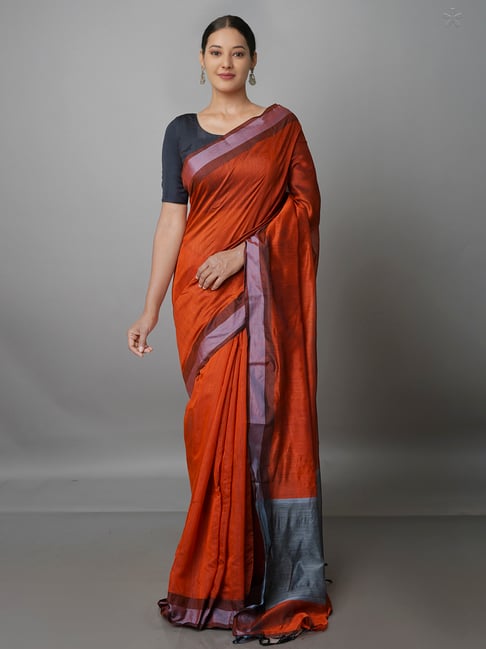 Unnati Silks Rust Woven Saree With Blouse Price in India