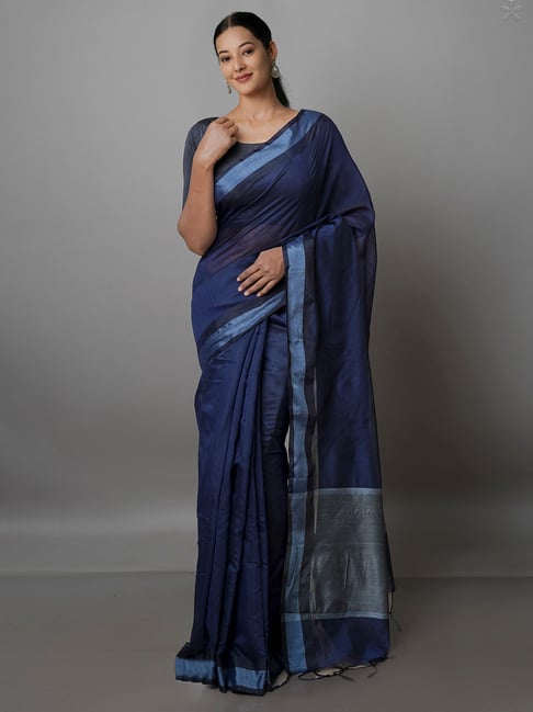 Unnati Silks Navy Woven Saree With Blouse Price in India