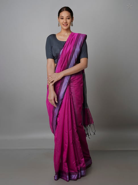 Unnati Silks Dark Pink Woven Saree With Blouse Price in India