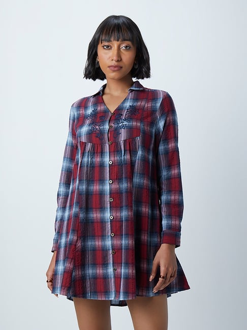 Nuon by Westside Red Check Printed Shirtdress Price in India
