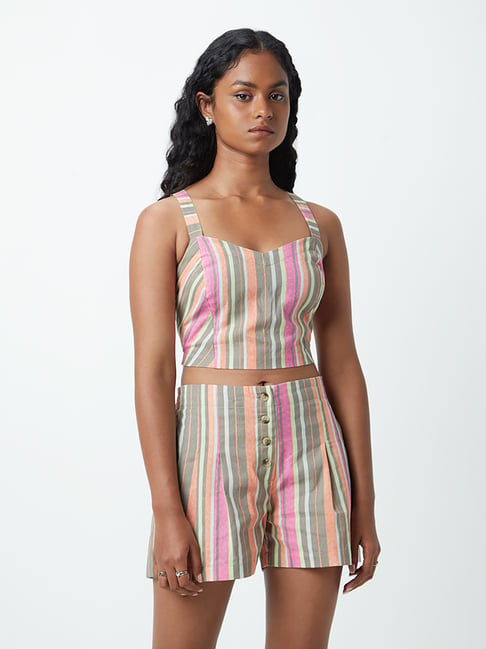 Bombay Paisley by Westside Multicolour Striped Crop Top Price in India