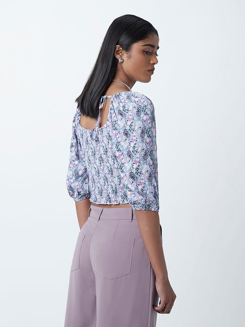 Nuon by Westside Blue Floral-Patterned Top