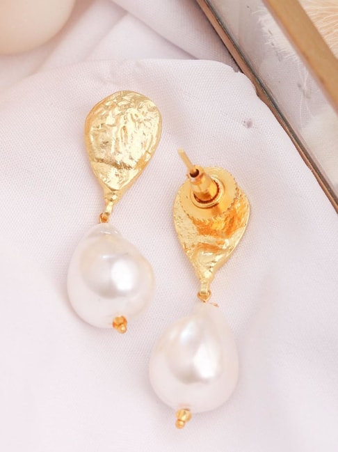 Pure 18K Real Gold Natural Classic Pearl Drop Earrings – Enumu