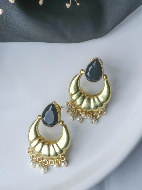 Shop 22K Gold Indian Navratna Earrings | Jadau Chandbalis