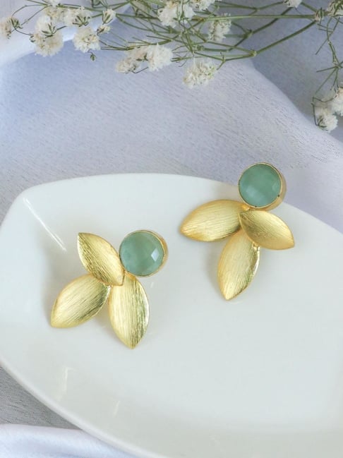 Johori Leaf Green & Golden Drop Earrings-picture-37