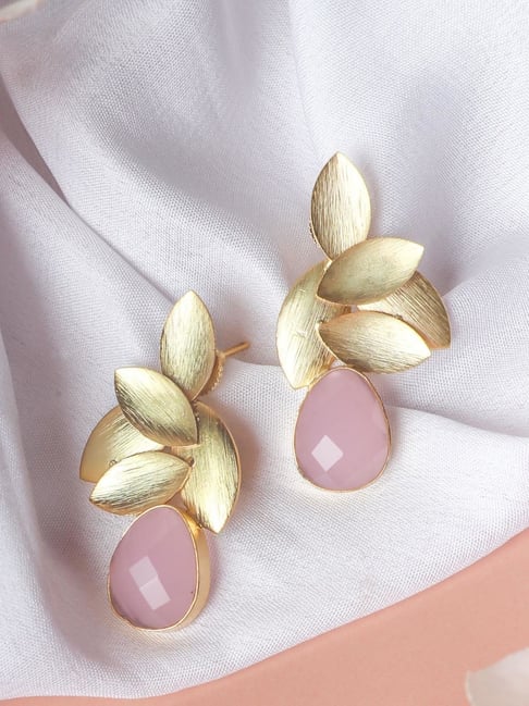 PINK & GOLD FLOWER EARRINGS W/ STONES | Jewelry design, Pink and gold,  Flower earrings