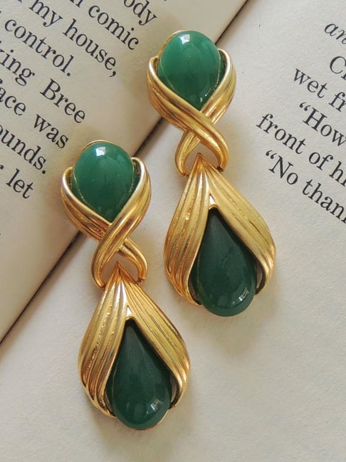 Johori Green & Golden Dangler Earrings-picture-15