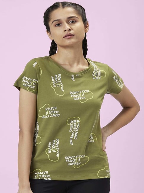 Ajile by Pantaloons Olive Green Cotton Printed Sports T-Shirt-picture-33