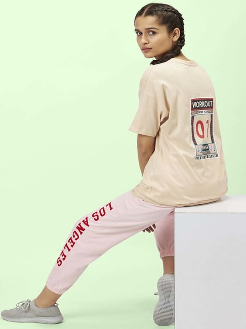 Ajile by Pantaloons Beige Cotton Graphic Print Sports Top