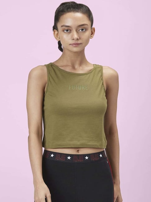 Ajile by Pantaloons Olive Green Cotton Printed Tank Top-picture-31