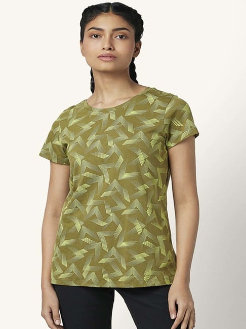 Ajile by Pantaloons Olive Green Cotton Printed Sports T-Shirt-picture-37