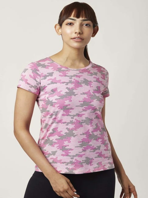 Ajile by Pantaloons Lilac & Pink Cotton Printed Sports T-Shirt