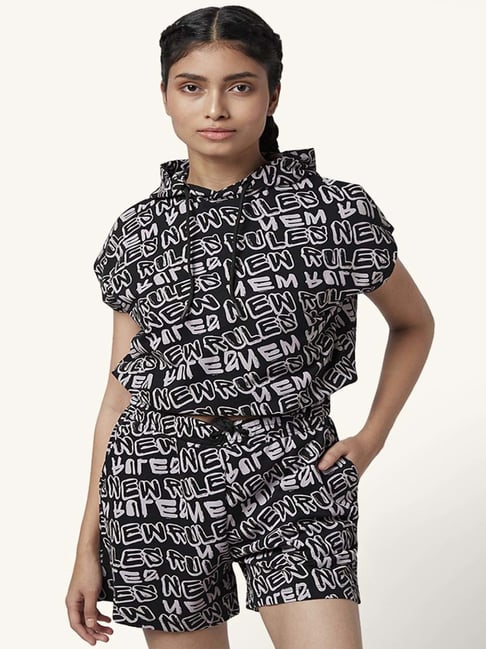 Ajile by Pantaloons Black Cotton Graphic Print Top-picture-108