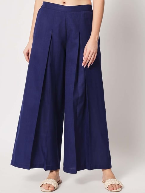 9rasa Navy Cotton Flared Trousers