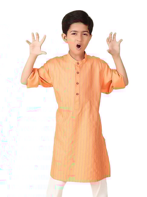 Fabindia Kids Peach Embroidered Full Sleeves Kurta-picture-18