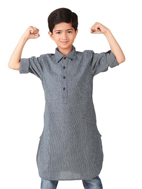 Fabindia Kids Blue Striped Full Sleeves Pathani Kurta-picture-29